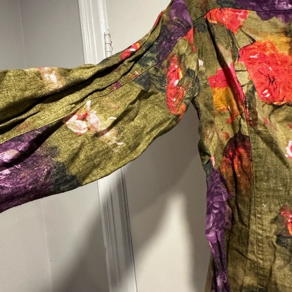 Chico's Linen Jacket Size 2 Multicolor Watercolor Floral Button Front. Pockets - Picture 11 of 14